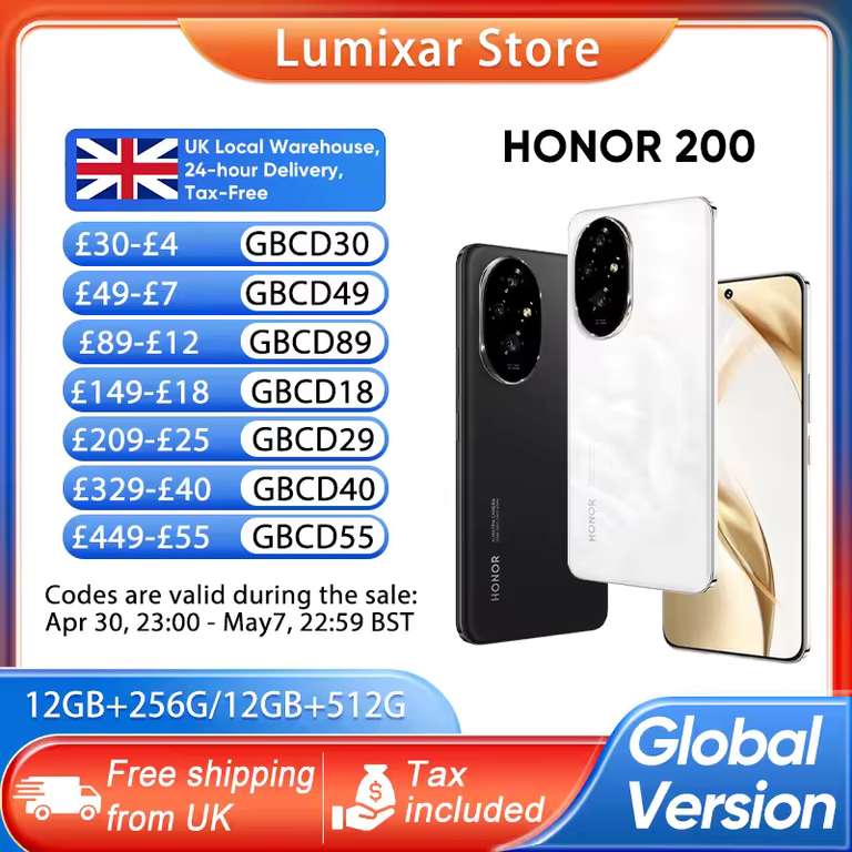 Honor 200 6.7" Smartphone - ( Global / 12GB+512GB/ Snapdragon / 50MP / Telephoto 2.5X OIS ) w/code@Lumixar Store(UK Despatch)