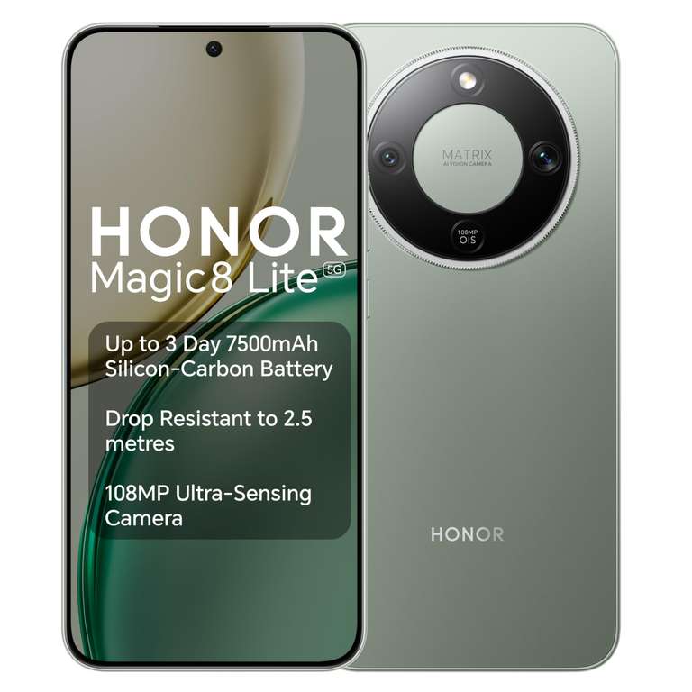 HONOR Magic8 lite, EU Version, 5G 8+512gb Smartphone,7500 mAh Battery,108MP Main OIS Camera Screen - w/code HonTech UK Store