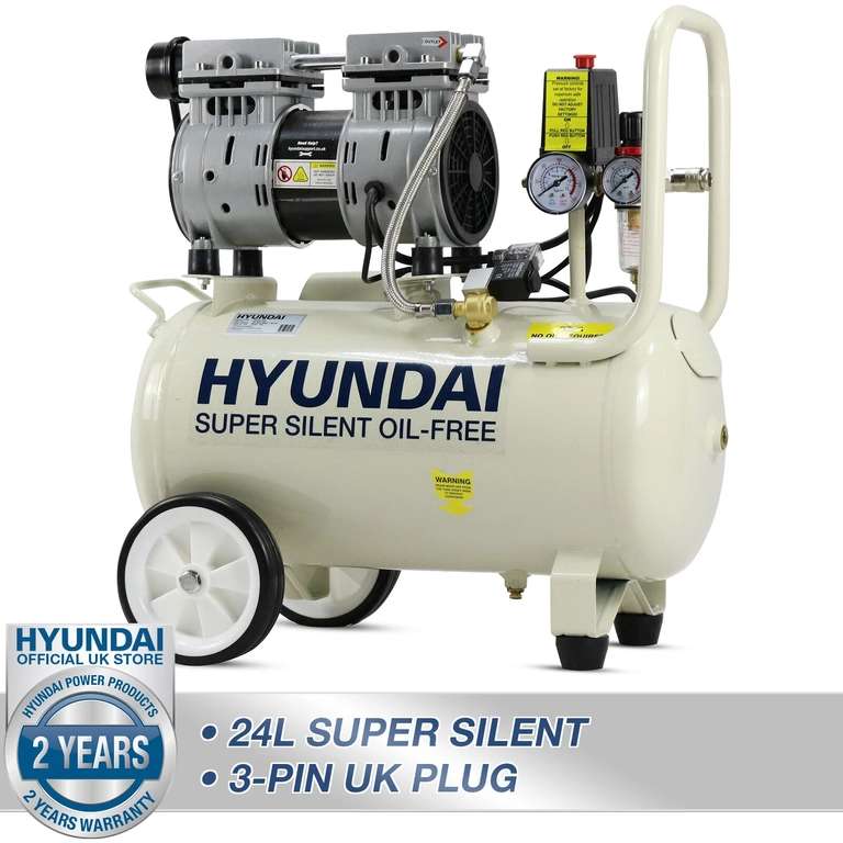 Hyundai Air Compressor Silent Portable 750W 24L Oil Free 1HP 100PSI 7BAR 230v W/Code @ Hyundai Power Equipment Direct