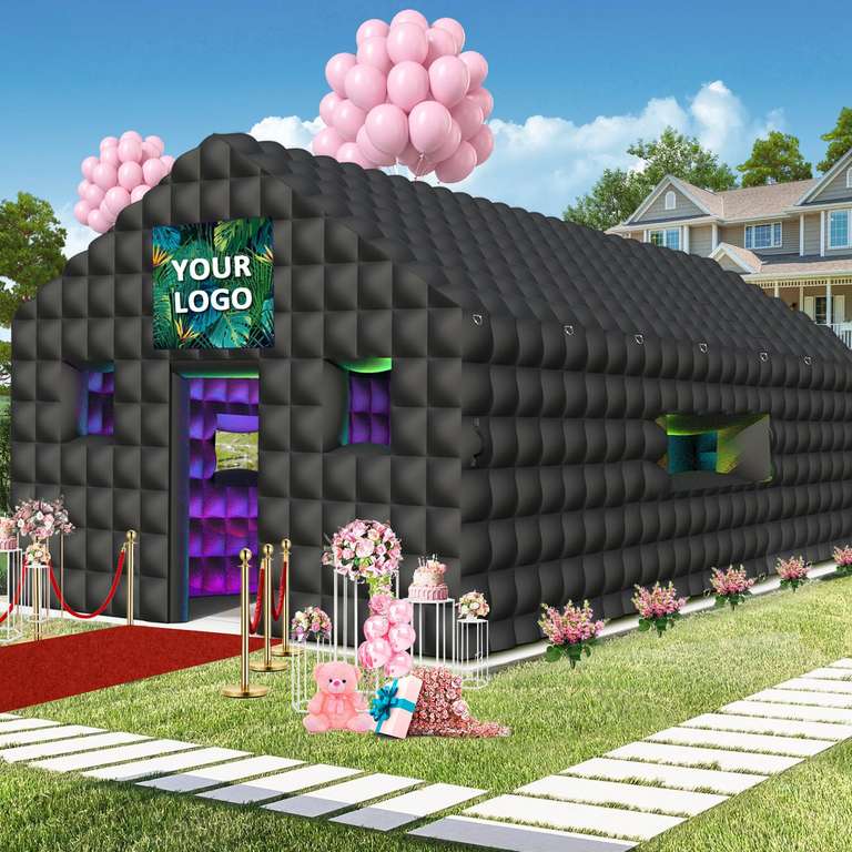 Inflatable Nightclub 20x16.8x12 Ft, Large Black Inflatable Club Tent with 2 Doors and Logo Area - Sold & fulfilled by Amazon US