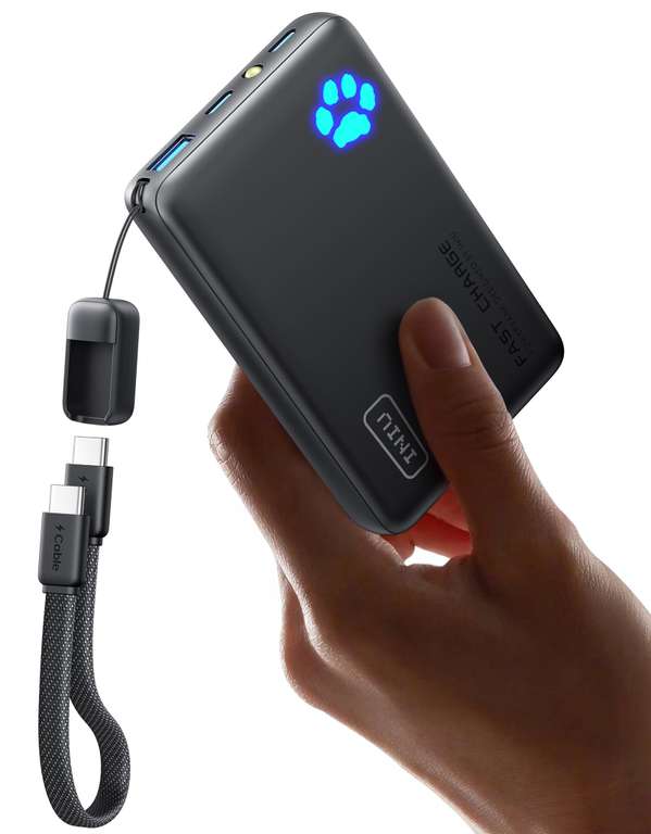 INIU 45W Fast Charging Power Bank, 40% Smaller 10000mAh Portable Charger with Free Charger Cable, 2m USB A to USB C