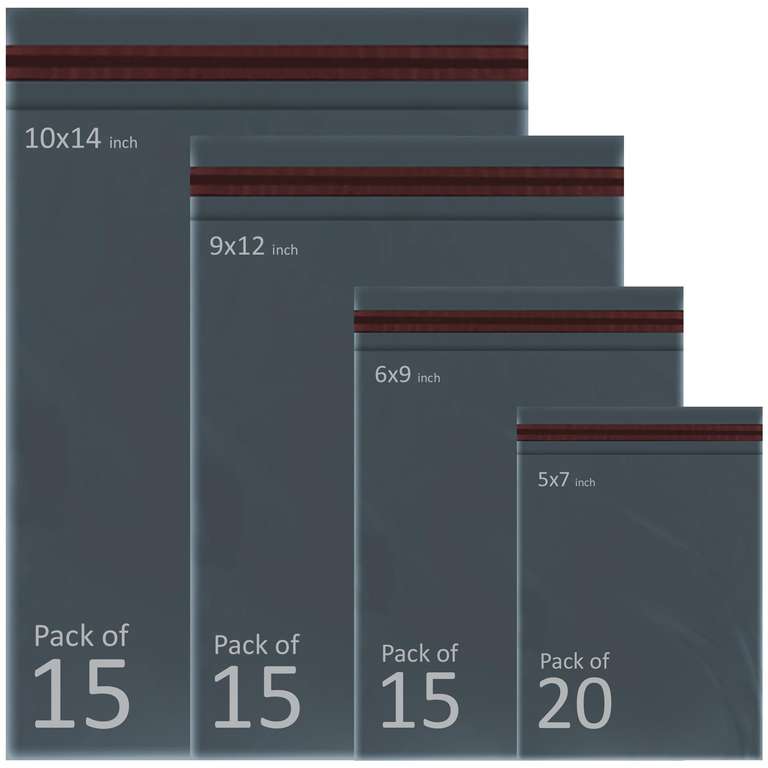 iSOUL 65 Mixed Grey Postal Bags, Self Seal Poly Mailer Bag, Assorted 4 Sizes Small to Large