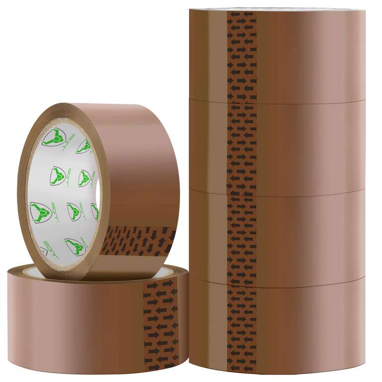 iSOUL Parcel Tape, 6 Rolls Packing Tape - Low Noise, Strong Heavy Duty Brown Tape, 48mm x 66m