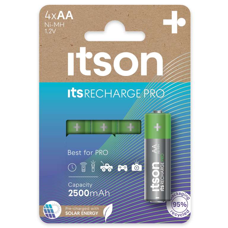 ITSON Recharge Pro 2500mAh 1.2v AA rechargeable batteries (4 Pack)