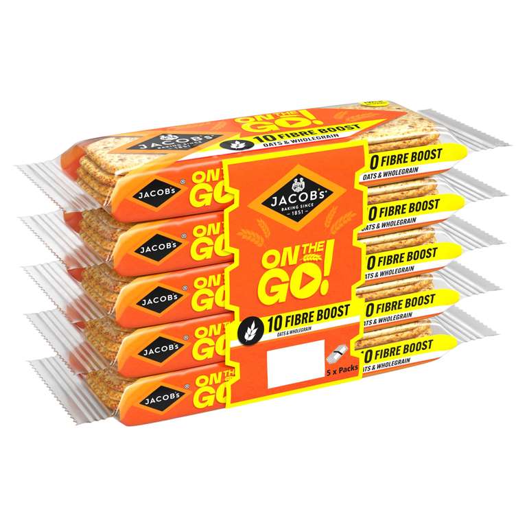 JACOB'S On The Go Fibre Boost Oats & Wholegrain Crackers, 5 x 46 g