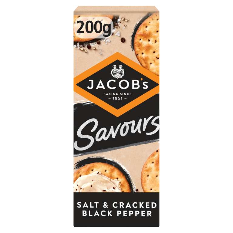 JACOB'S Savours Bakes Salt and Cracked Black Peppers Crackers, 200 g (Pack of 1) £1.15 S&S