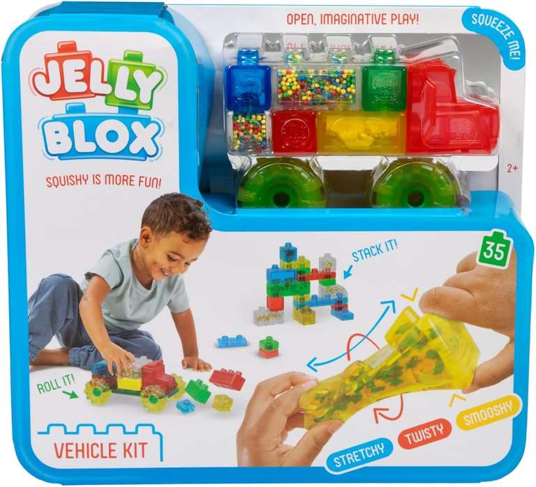 Jelly Blox Vehicle Kit - Includes 35 Blocks - Toddler & Preschool Building Block Toy, Kids Can Squeeze, Stretch, Squish