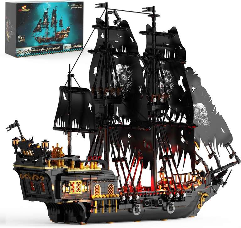 JMBricklayer Black Pearl Pirate Ship Building Block Set with Lights, 1713-Piece - Age 14+ - Sold by JMBricklayer / FBA