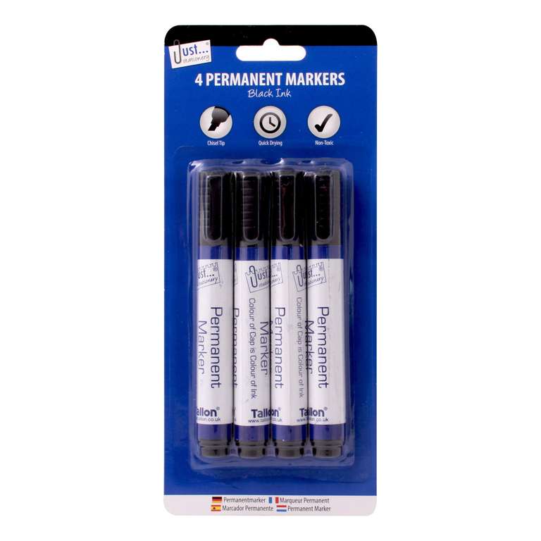 Just Stationery Chisel Tip Permanent Marker - Black (Pack of 4)