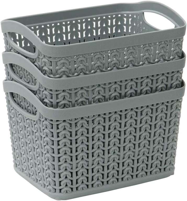 JVL 13-358GY Knit Design Loop Plastic Set of 3 Storage Box 1.5L, Grey 11 x 17 x 13