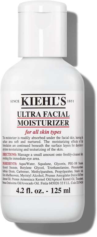 Kiehl's Ultra Facial Moisturiser with Squalane and Glacial Glycoprotein, Provides Up to 72 Hour Hydration 125ml