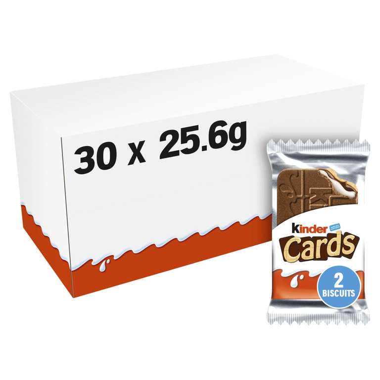 Kinder Cards Wafer Biscuit, Bulk Chocolate Pack of 30 x 25.6g - S&S £9.49