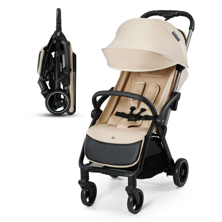 Kinderkraft APINO Lightweight Stroller, Beige | Up to 24 kg, Auto-Folding, 360° Swivel Wheels, Adjustable Backrest & Footrest - Prime Deal