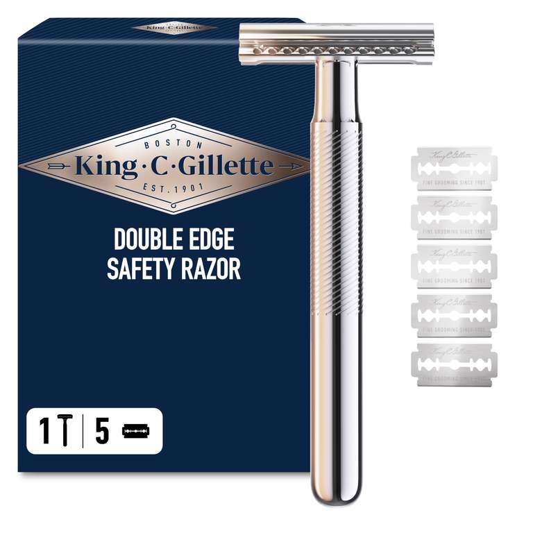 King C. Gillette Double Edge Safety Razor, 1 Handle & 5 Platinum Coated Blades - £9.50 Subscribe & Save