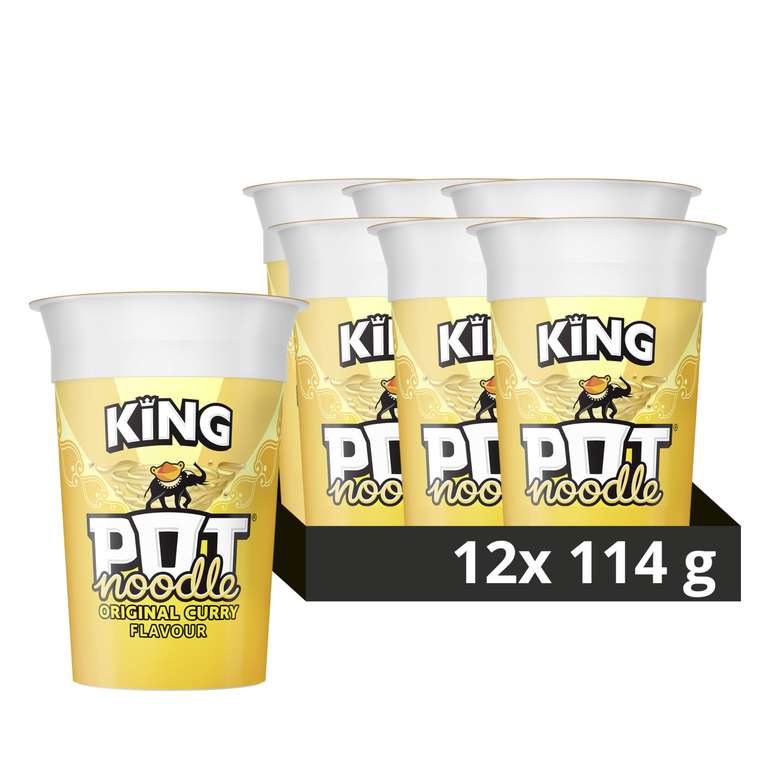 King Pot Noodle Original Curry - 12 x 114g. Also Beef and Tomato Flavour