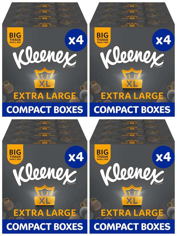 Kleenex Extra Large Facial Tissues - Multipack 4 Compact Tissue Boxes (Total 16 boxes) £9.88 with S&S