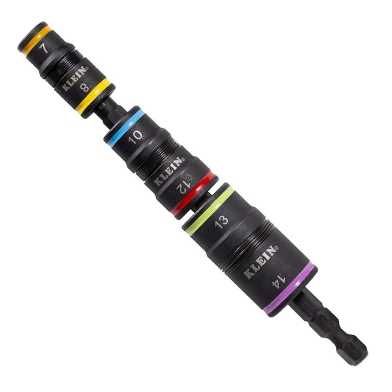 Klein Tools 32933M 6-in-1 Impact Socket Set Features 3 Flip Sockets, 6 Metric Hex Sizes 7 mm to 14 mm, Magnetic
