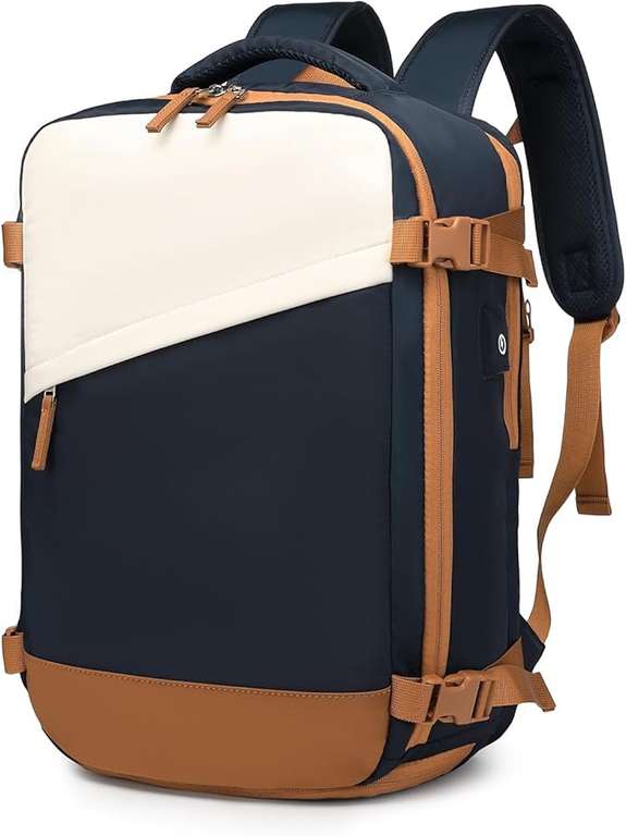 Kono Carry On Waterproof Travel Backpack with USB Charging Port - 45 x 30 x 18cm - Navy