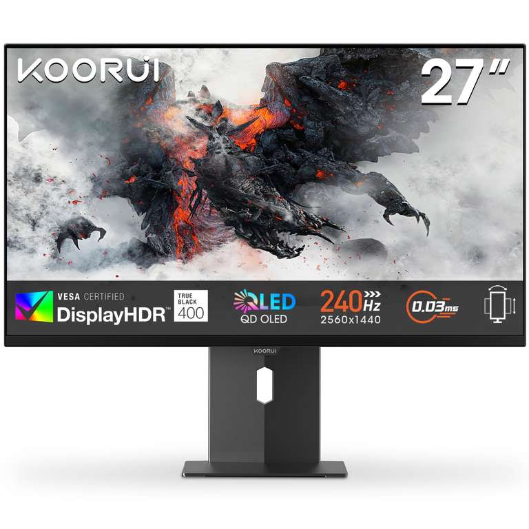 KOORUI S2721XO 27 Inch Gaming Monitor, 240Hz, QD-OLED, QHD 1440P, 0.03ms, HDR 400
