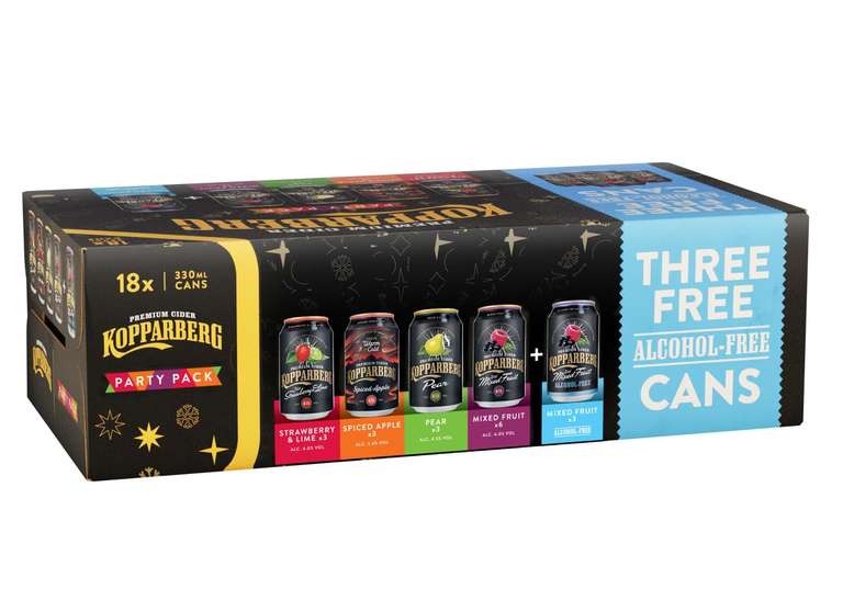 Kopparberg 18x Party Pack of Premium Cider (incl. 3x alcohol free)
