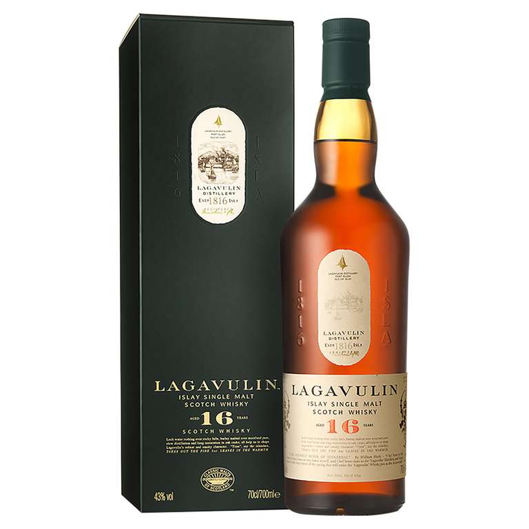 Lagavulin 16 Year Old Islay Single Malt Scotch Whisky 43% 70cl Smoky & Intense Peat-Rich Sweet & Salty Single Malt Aged in Oak Casks
