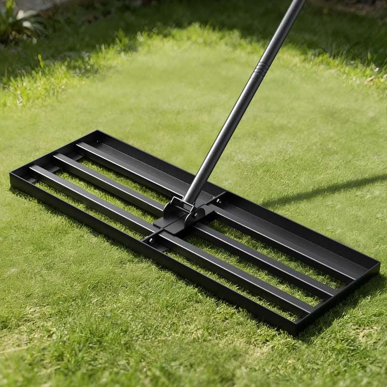 Lawn Leveling Rake 76cm - Adjustable 119-196cm Handle, 180° Rotating Head - Sold by guangzhouchimengdianzishangwuyouxiangongsi FBA