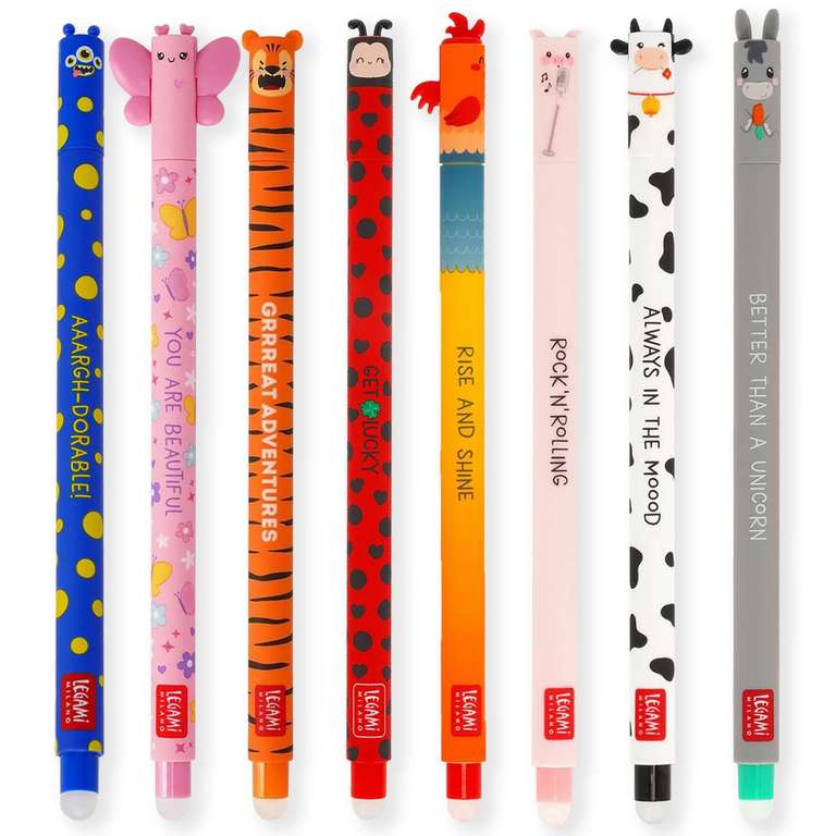 Legami - Set of 8 Erasable Gel Pens with Thermosensitive Erase Ink, Range of Ink Colours & Barrel Designs - Sold & Shipped by Rarewaves