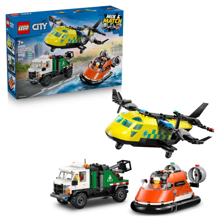 LEGO 60505 City 3in1 Airplane, Service Truck & Hovercraft Remix Toy