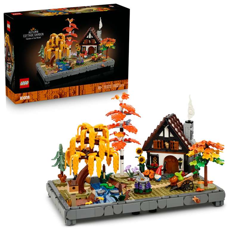 LEGO Icons Autumn Cottage Garden - Miniature Building Set for Adults - Display Model Kit w/a House, 4 Trees, Animal Figures & Flowers 11372