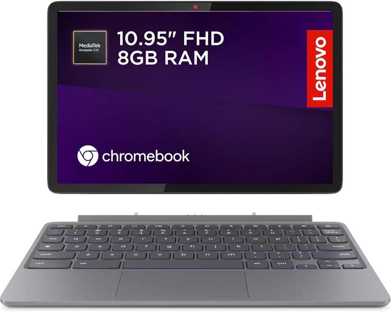Lenovo IdeaPad Chromebook Duet | 11 Inch FHD+ 1200p Laptop | 8GB RAM | 128GB eMMC| Luna Grey USI Pen 2 | Folio Stand + Folio Keyboard
