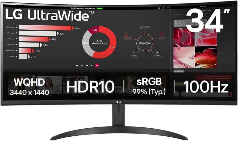 LG 34WR50QK 34" UltraWide Curved WQHD Monitor (3440x1440, 100Hz, VA, 5ms)