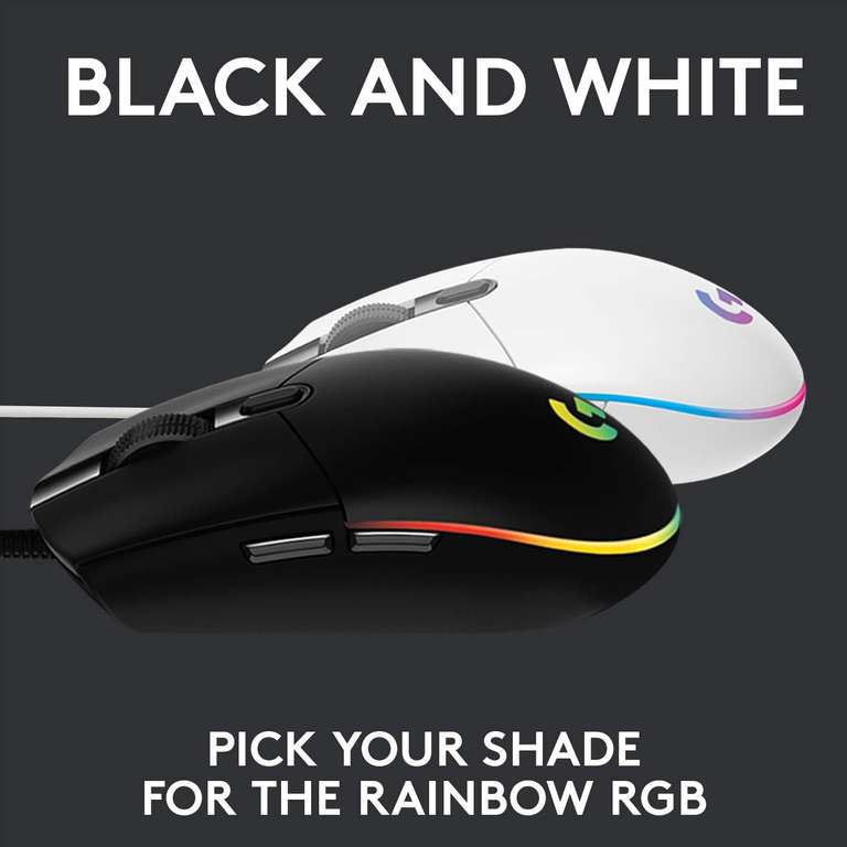 Logitech G203 Lightsync Gaming Mouse with Customisable RGB Lighting, 6 Programmable Buttons, Gaming Grade Sensor, 8K DPI Tracking - White
