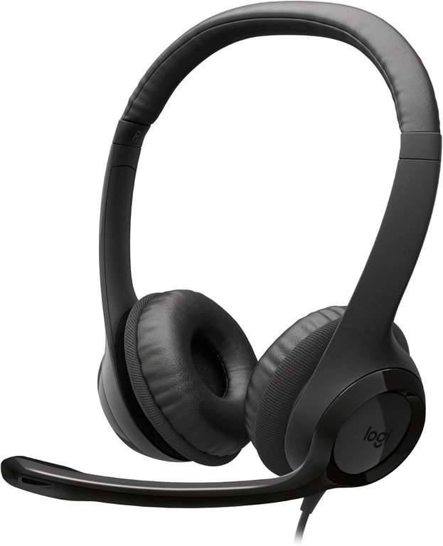 Logitech H390 Wired Headset for PC/Laptop, Stereo Headphones with Noise Cancelling Microphone, USB-C, In-Line Controls, Black