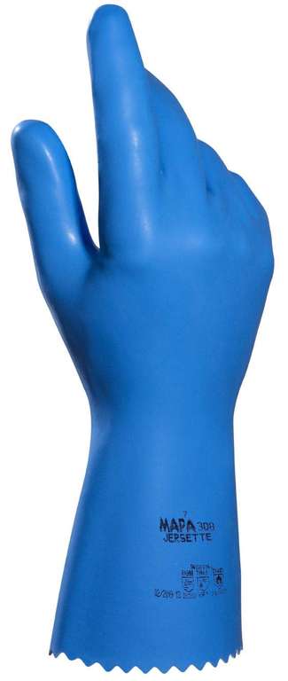 MAPA Professional JERSETTE 308 – Food Safe Gloves in Latex, Waterproof Gloves, Blue, Size 9 Protective Gloves (1 Pair)