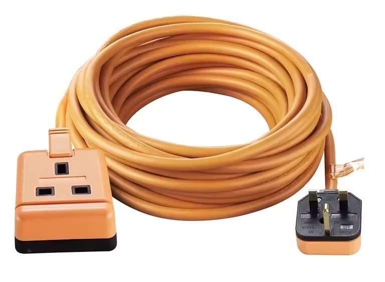 Masterplug Heavy Duty Single Socket Extension Lead, 5 Metres, Orange