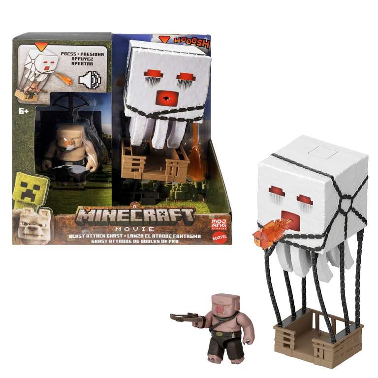 Mattel Minecraft Action Figure Set, Blast Attack Ghast with Lights, Sounds, Launcher & Projectile, JFB69