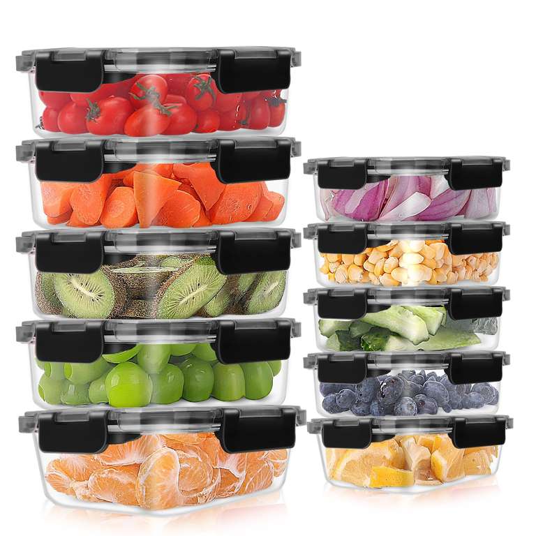 MEETOZ 10 Pack Glass Meal Prep Food Containers - Colourful / Black £19.99, sold by YUBB FBA (Prime Exclusive)