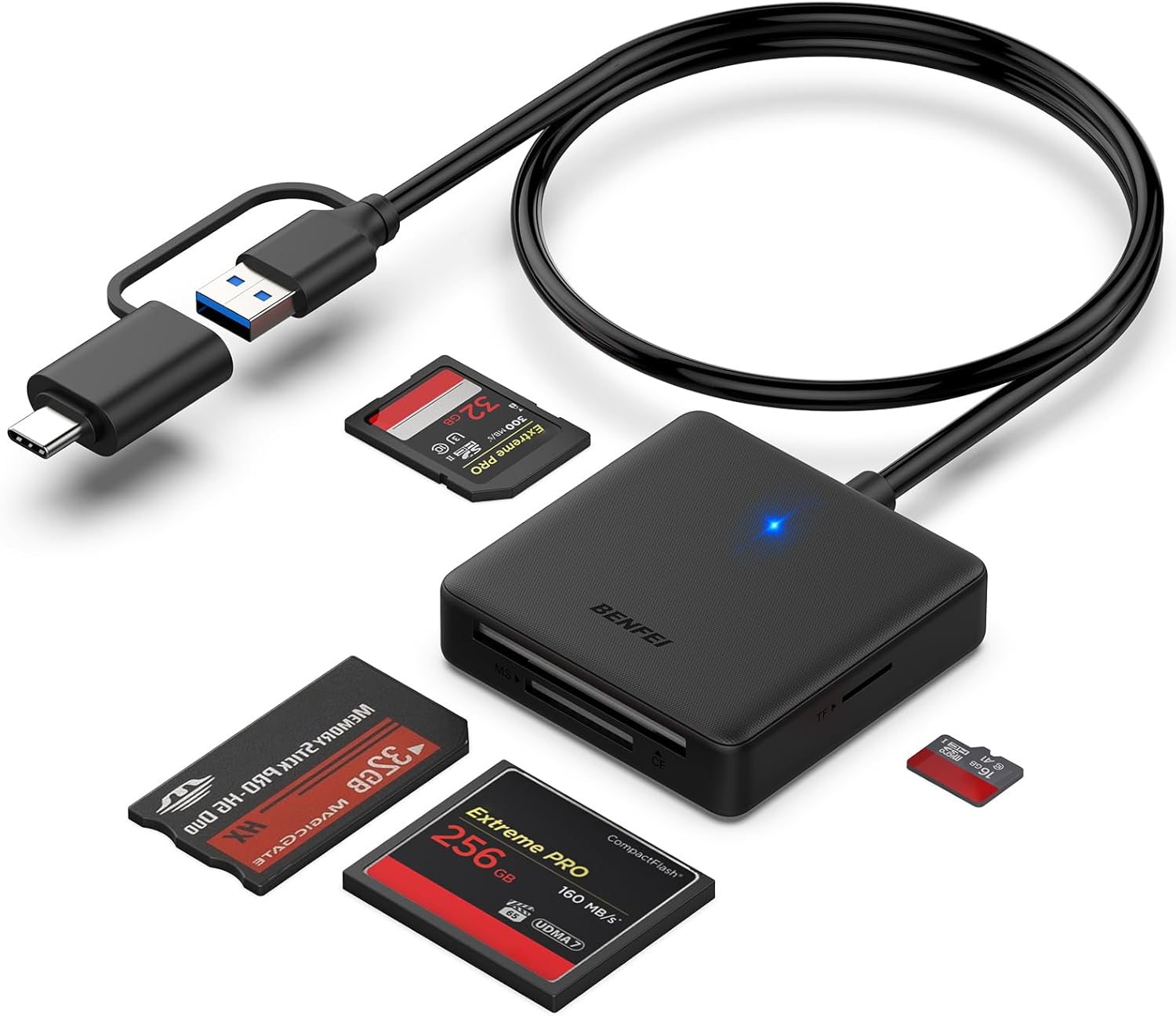 Memory Card Reader, BENFEI 4in1 USB 3.0 and USB-C to SD Micro SD MS CF Card Reader - Sold by BENFEI Direct GB/FBA