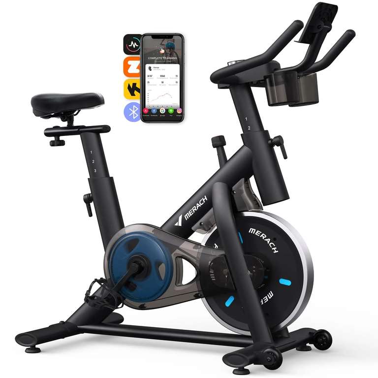 MERACH Exercise Bike - Dual-Triangle Frame / 15 lbs flywheel / App support w/code @ MERACH Official Store