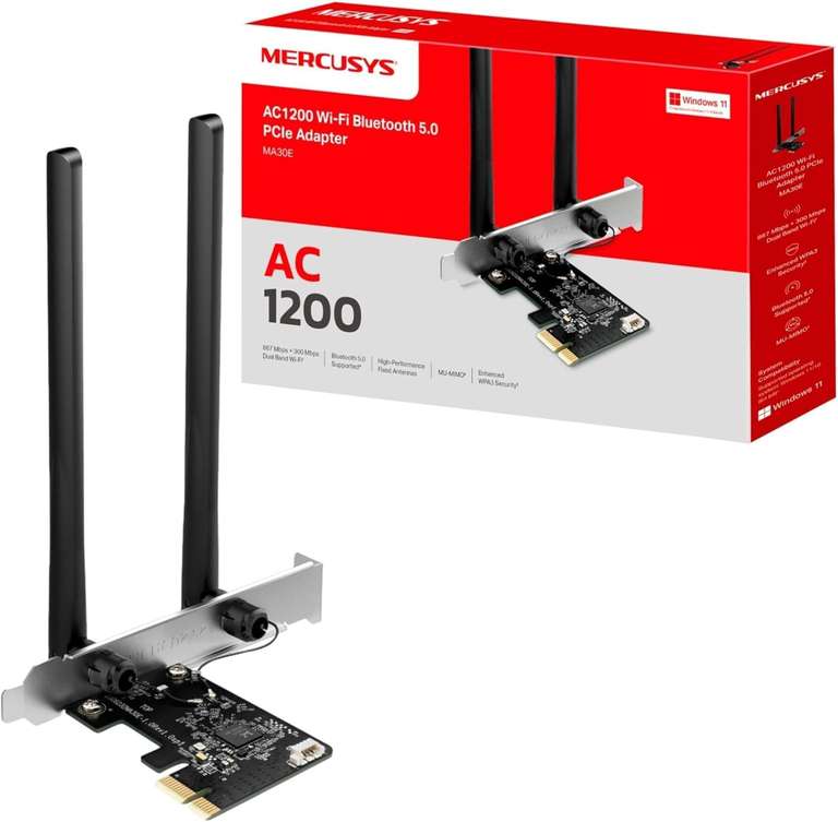 MERCUSYS MA30E AC1200Mbps Wireless Bluetooth 5.0 PCIe WiFi Adapter for PC