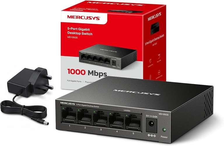MERCUSYS MS105GS 5 Port Gigabit Network Switch, Metal Case, Gigabit Switch, Ethernet Splitter