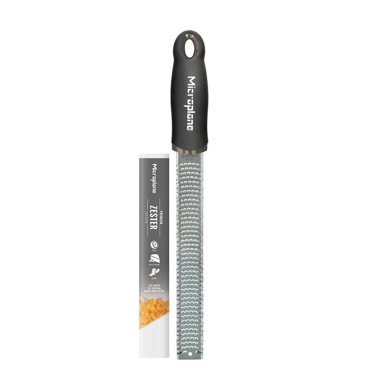 Microplane Zester Grater in Black for Citrus Fruits, Hard Cheese, Ginger, Chocolate and Nutmeg with Fine Stainless Steel Blade