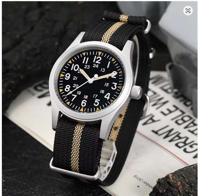 Militado ML05 38mm Military Watch Miyota 2035 Movement Domed Sapphire Crystal C3 Green Luminous 10Bar - Diver Watch Factory Store