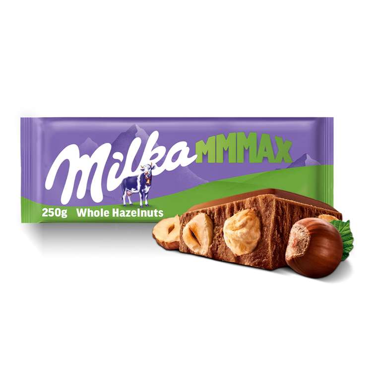 Milka Mmmax Alpine Milk Chocolate Bar with Whole Hazelnuts 250 g (1-Pack)