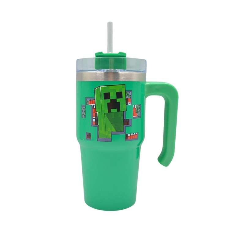 Minecraft 600ml Creeper Thermal Mug Water Bottle + Straw & Lid | Leak Proof Travel Cup | Stainless Steel