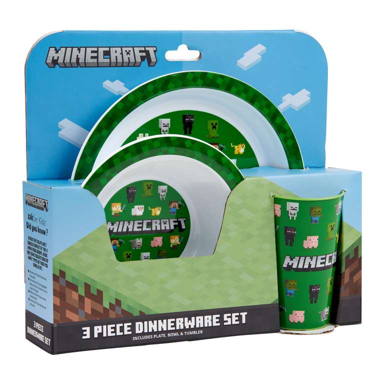 Minecraft / Rainbow High - Kids 3 Piece Tableware Dinner Set with Dinner Plate, Bowl & Tumbler Cup