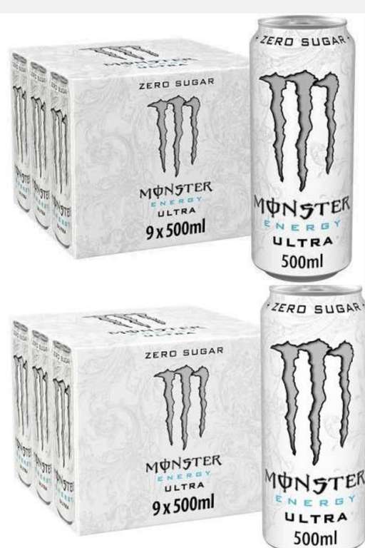 2x Monster Ultra Energy Drink Zero Sugar, 9 x 500ml - (S&S £15.02 / £13.08)