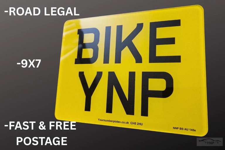 Motorcycle Number Plate | Road Legal Bike Reg Plate, DVLA Compliant 9x7 - with code by YNP_Your Number Plates