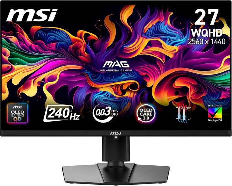 MSI MAG 274QP QD-OLED X24 27-Inch WQHD Gaming Monitor, 2560 x 1440 Quantum Dot OLED Panel, 240Hz + Claim Steam code - Prime Deal