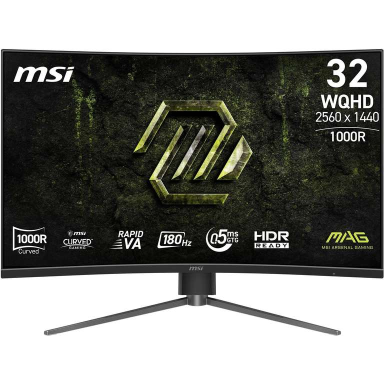 MSI MAG 325CQPF E18 32-Inch WQHD 1000R Gaming Monitor, 2560x1440 Rapid VA, 180Hz, 0.5ms, HDR ready, HDMI 2.0b, Tilt/Height Adjustable, Black